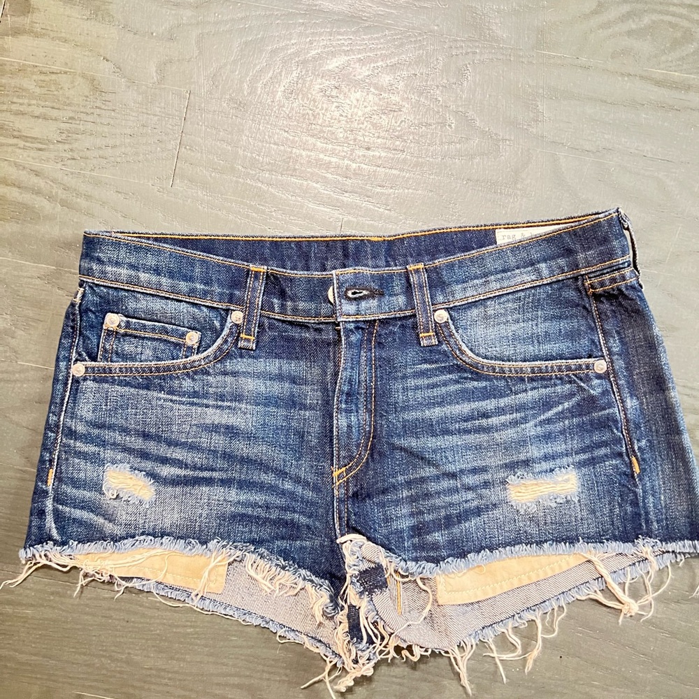 rag & bone Blue Distressed Jean Shorts